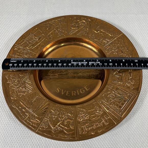 VINTAGE SVERIGE, SWEDEN PATINA COPPER PLATE, 10.75", HOOK FOR HANGING, VGC - Picture 6 of 10